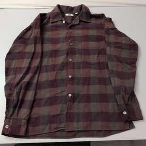 Uniqlo U Men's Plaid Shirt - Burgundy and Brown